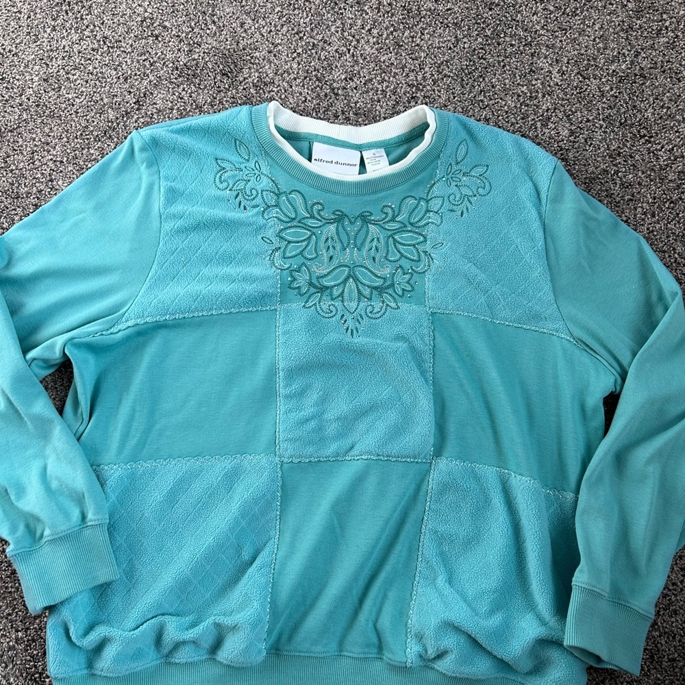 XL Alfred Dunner Teal Patchwork Sweatshirt